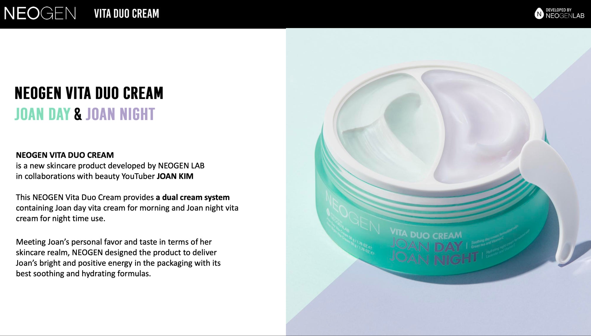 NEOGEN VITA DUO CREAM JOAN DAY & JOAN NIGHT (50g/50g). Premium day & night cream developed by NEOGEN LAB.